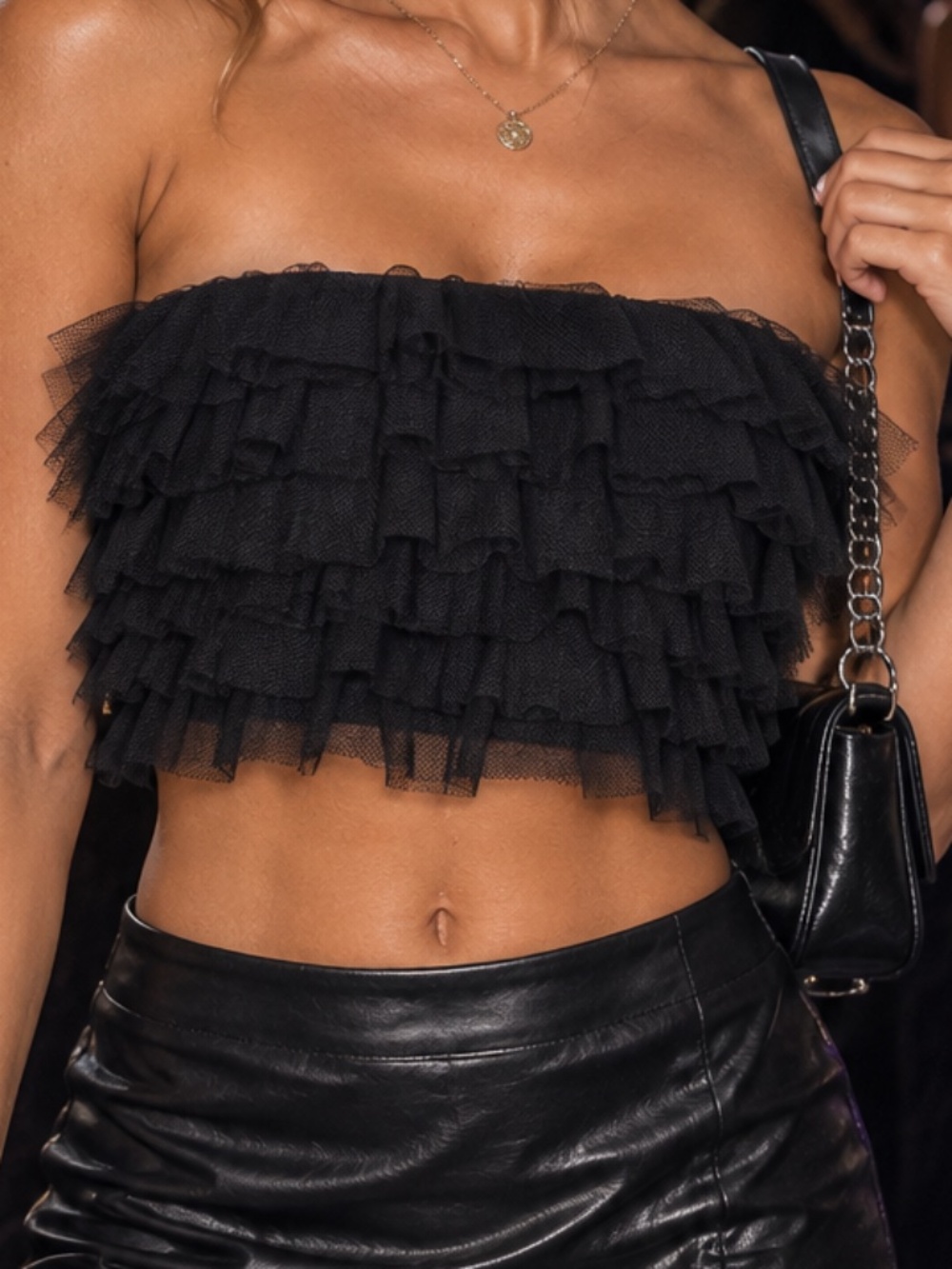 Forever 21 Tiered Ruffle Tulle Tube Top Womens Size Small Black Goth Witchy